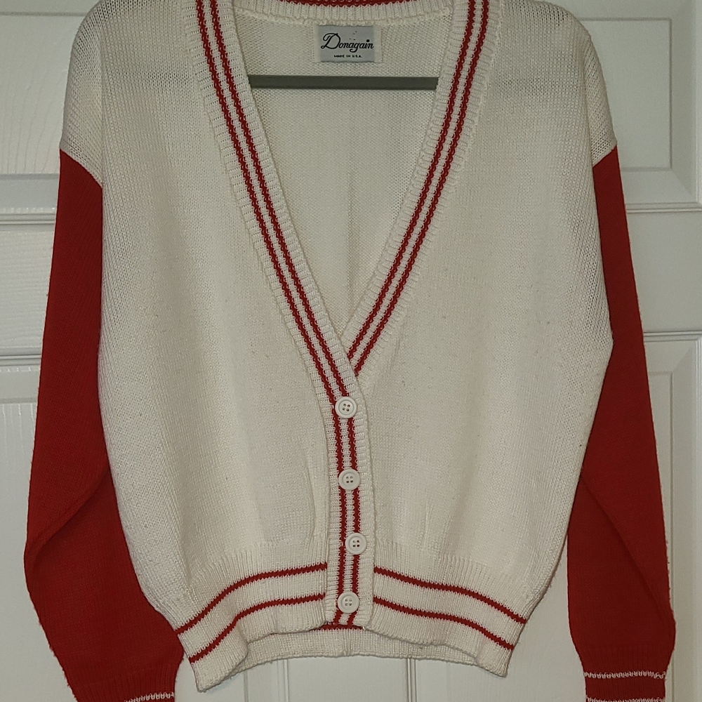 Women's Red and White Sweater
